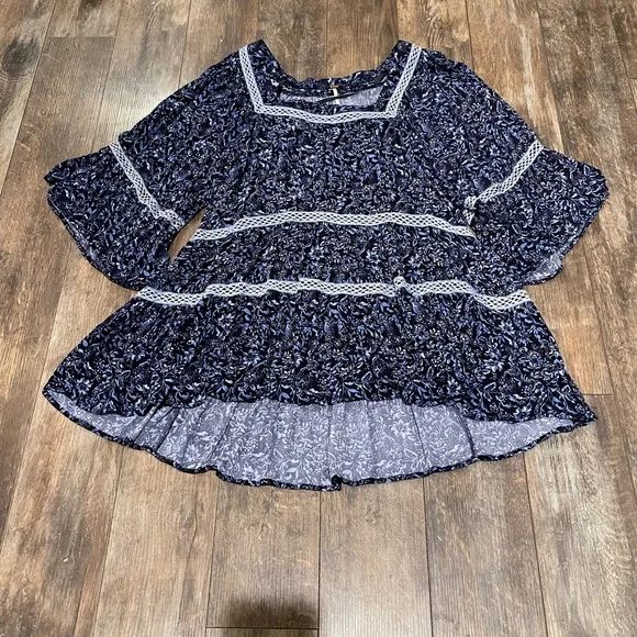 Free People Midnight Blue Floral Top - Picture 1 of 3